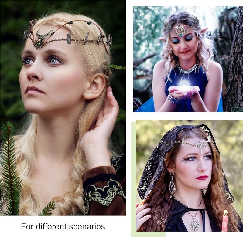 MOSTORY Elf Crystal Crown Tiara - Fairy Headpiece Viking Headband Elven Circlet for Renaissance Halloween Cosplay - Image 5